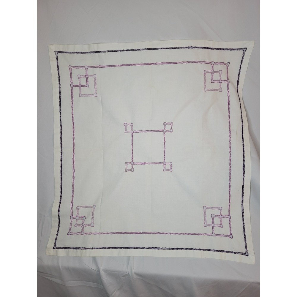 Vintage Linen Table Square Embroidered Purple Cut outs 22 x 23.5" unique